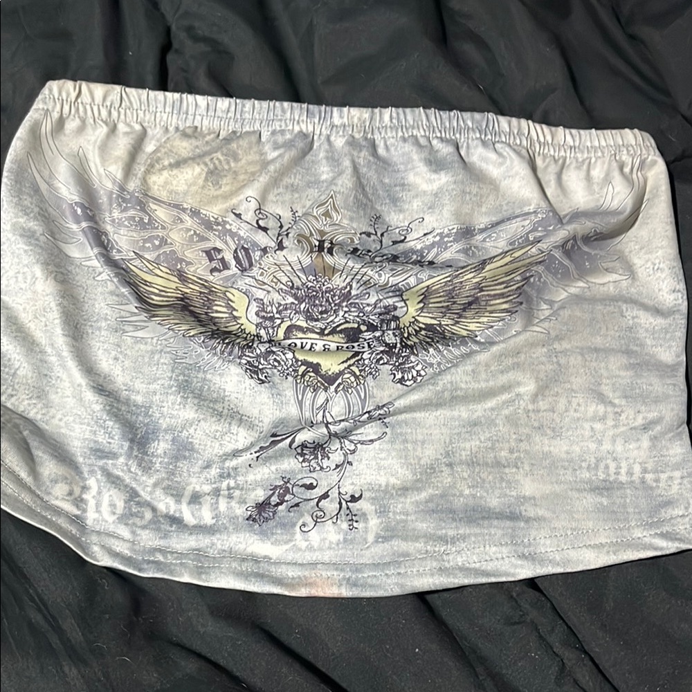 Ed Hardy Gray Black Graphic Crop Top